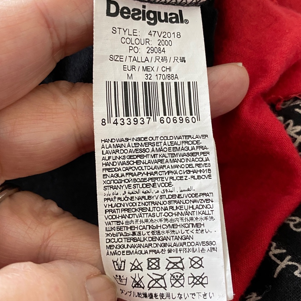 Desigual Black and Red Artistic Long Sleeve Dress Fit & Flare Midi V-Neck Med - Picture 13 of 17